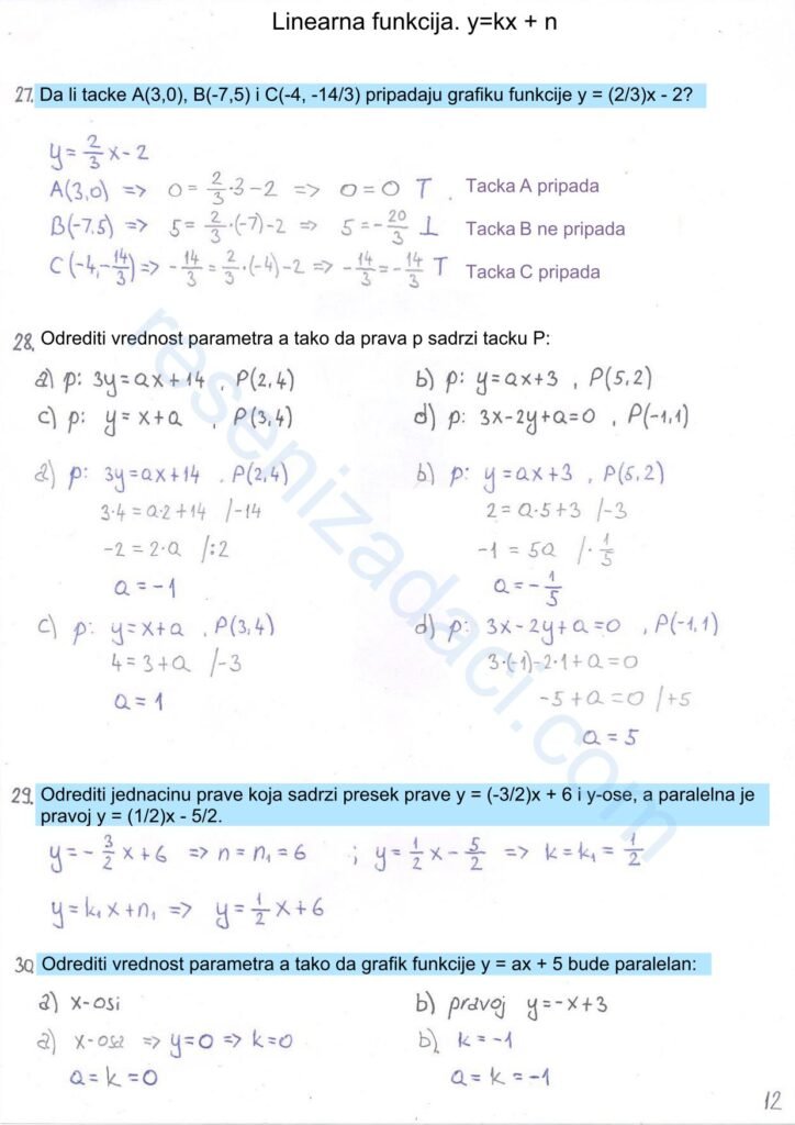 Linearna funkcija. ykx n 12