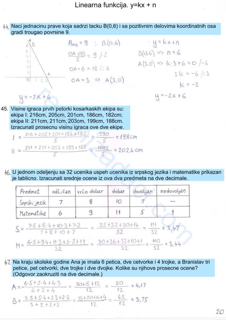 Linearna funkcija. ykx n 20