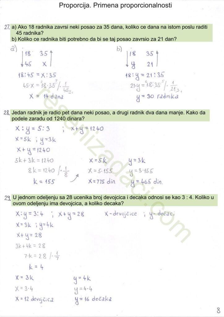 Proporcija. Primena proporcionalnosti 8