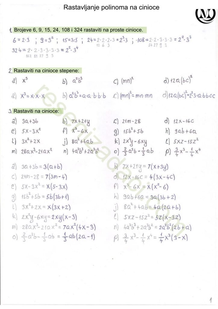 Rastavljanje polinoma na cinioce 1