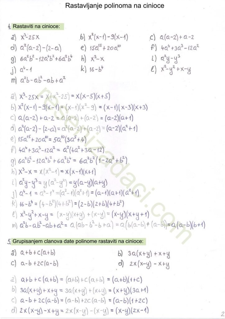 Rastavljanje polinoma na cinioce 2