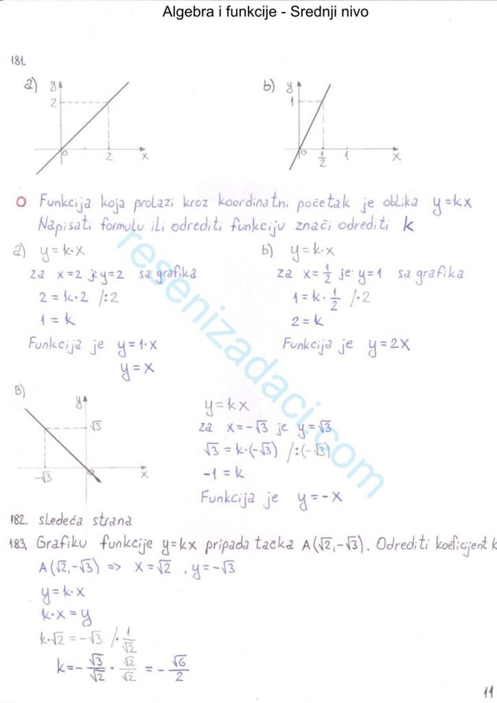 Algebra i funkcije - Srednji nivo