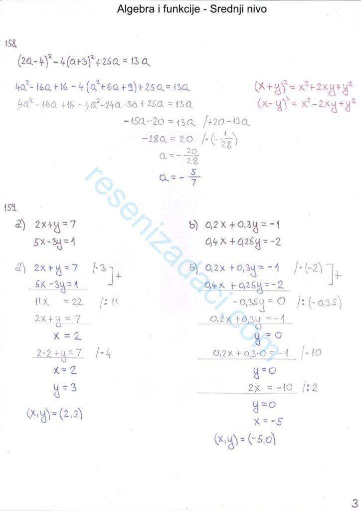 Algebra i funkcije - Srednji nivo