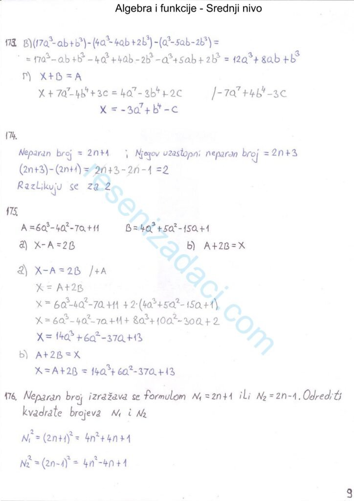 Algebra i funkcije - Srednji nivo