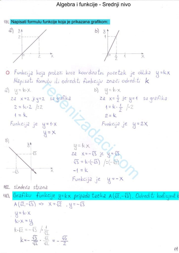 Algebra i funkcije Srednji nivo 11