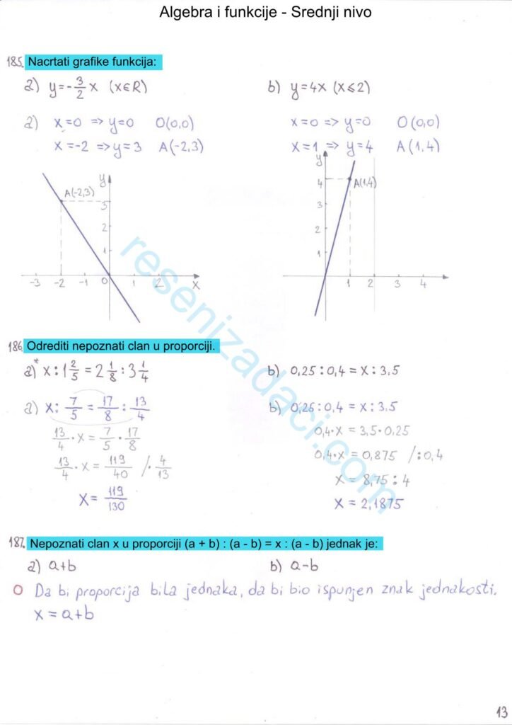 Algebra i funkcije Srednji nivo 13