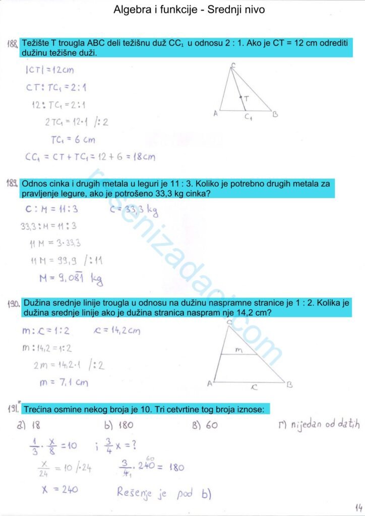 Algebra i funkcije Srednji nivo 14