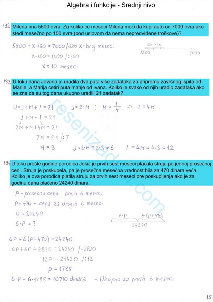 Algebra i funkcije Srednji nivo 15