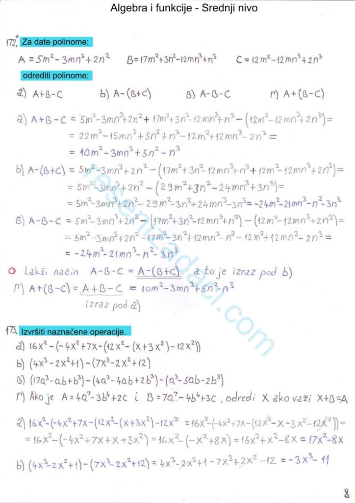 Algebra i funkcije Srednji nivo 8